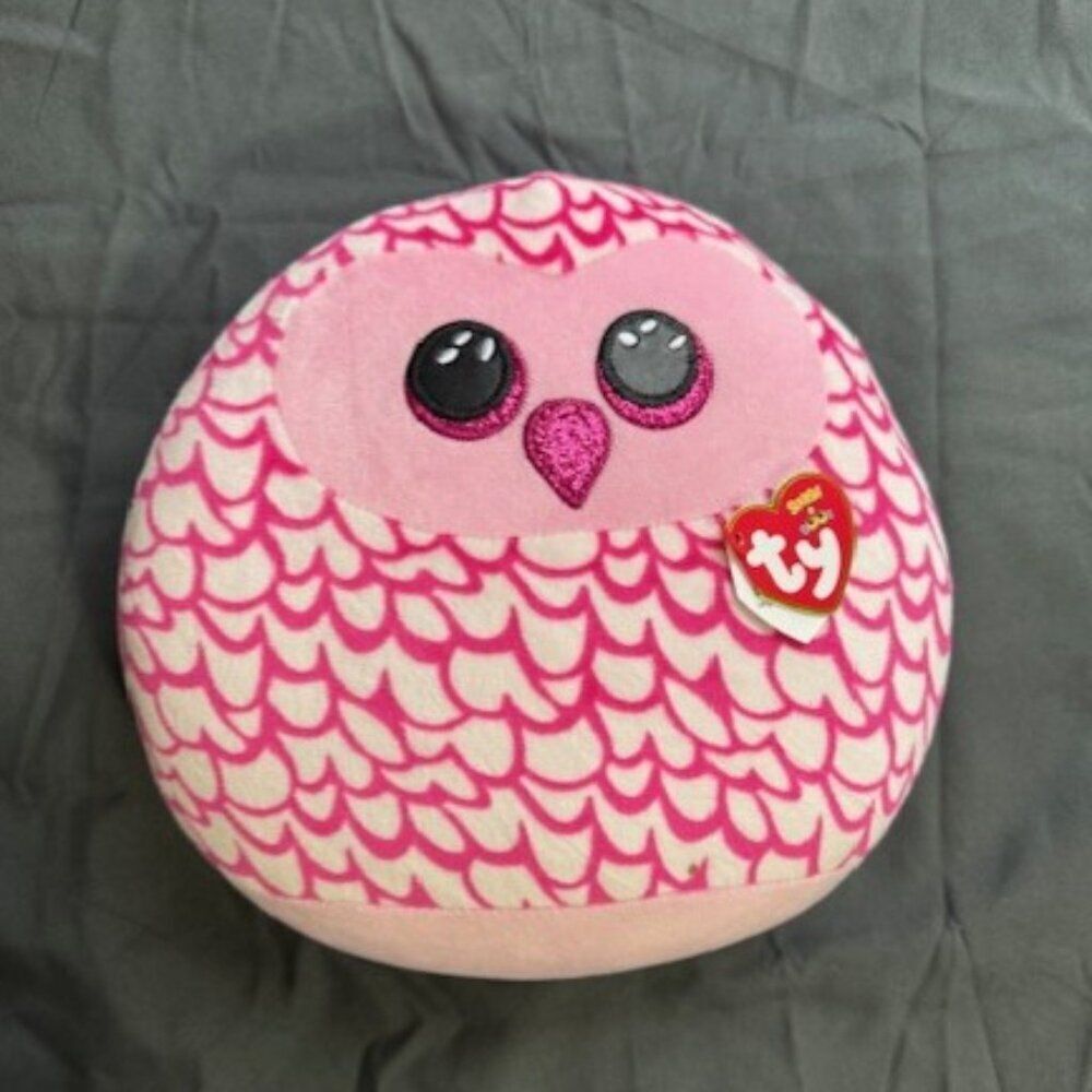 Festive Pink Ty Squish-a-Boos Pinky the Owl Plush Squish Mellow Stuffed Animal